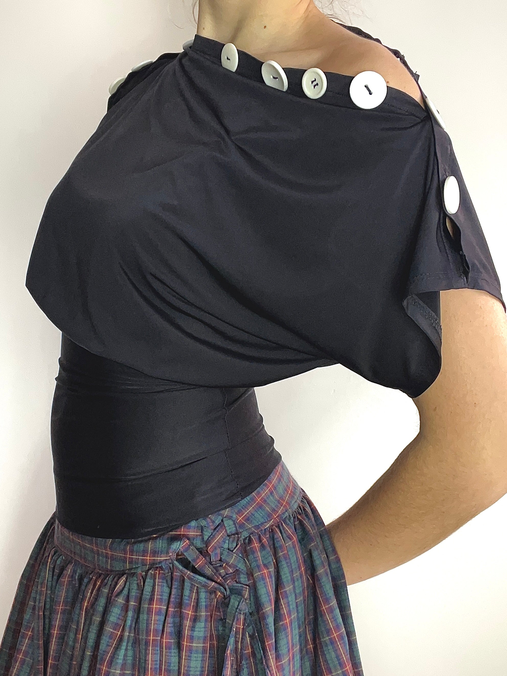 handmade black slinky button tunic