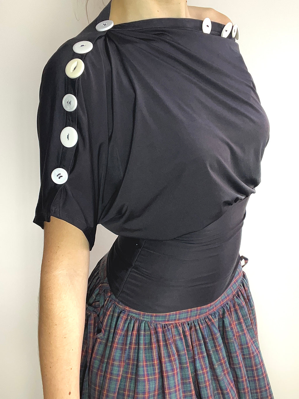 handmade black slinky button tunic