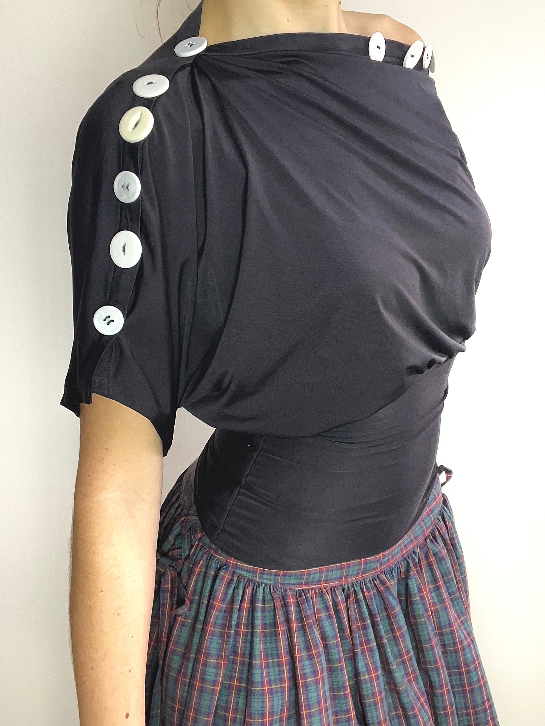 handmade black slinky button tunic