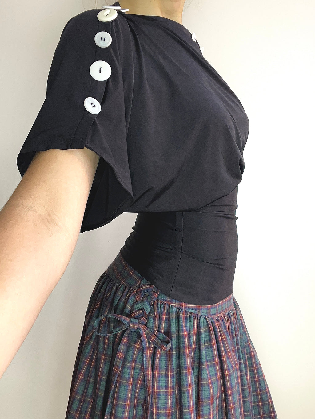 handmade black slinky button tunic