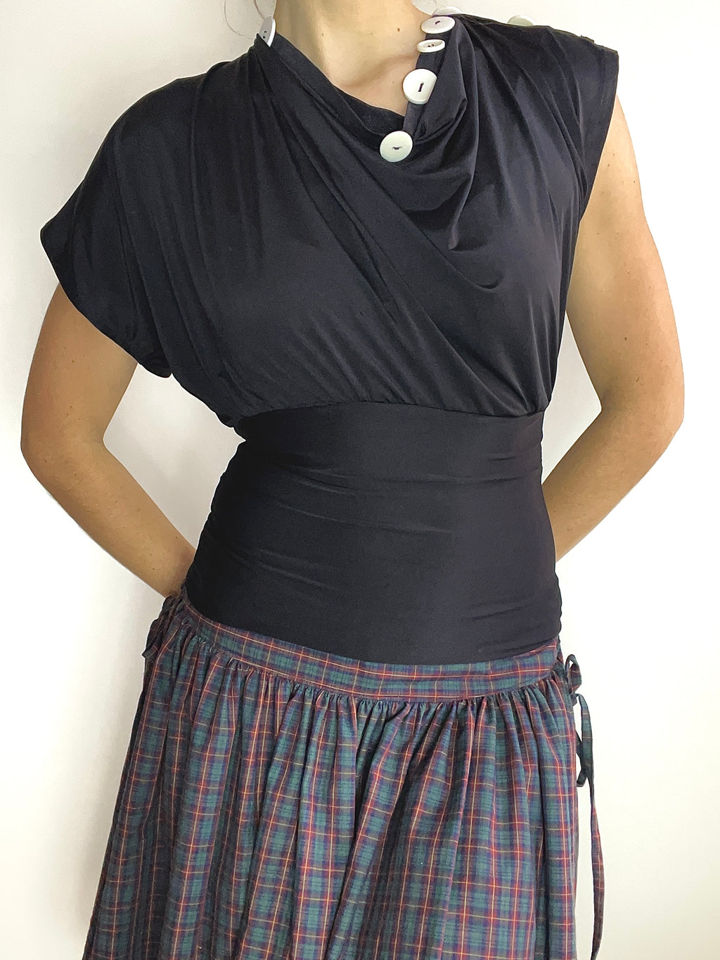 handmade black slinky button tunic