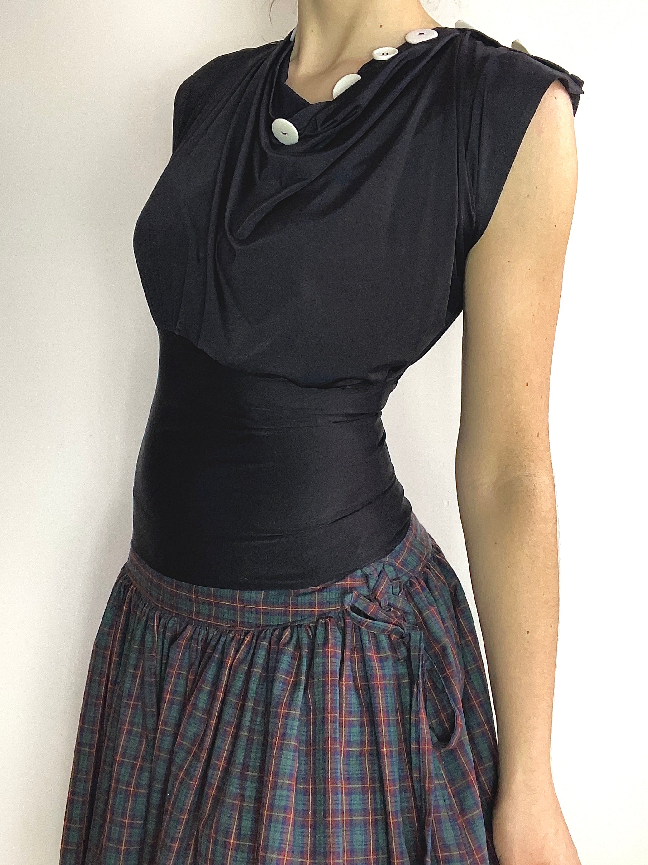 handmade black slinky button tunic