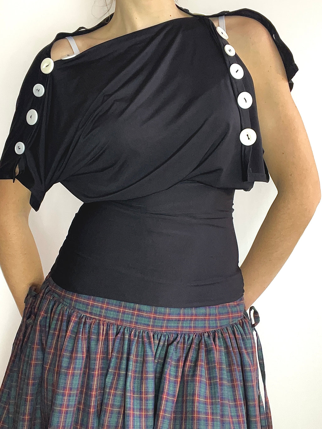 handmade black slinky button tunic