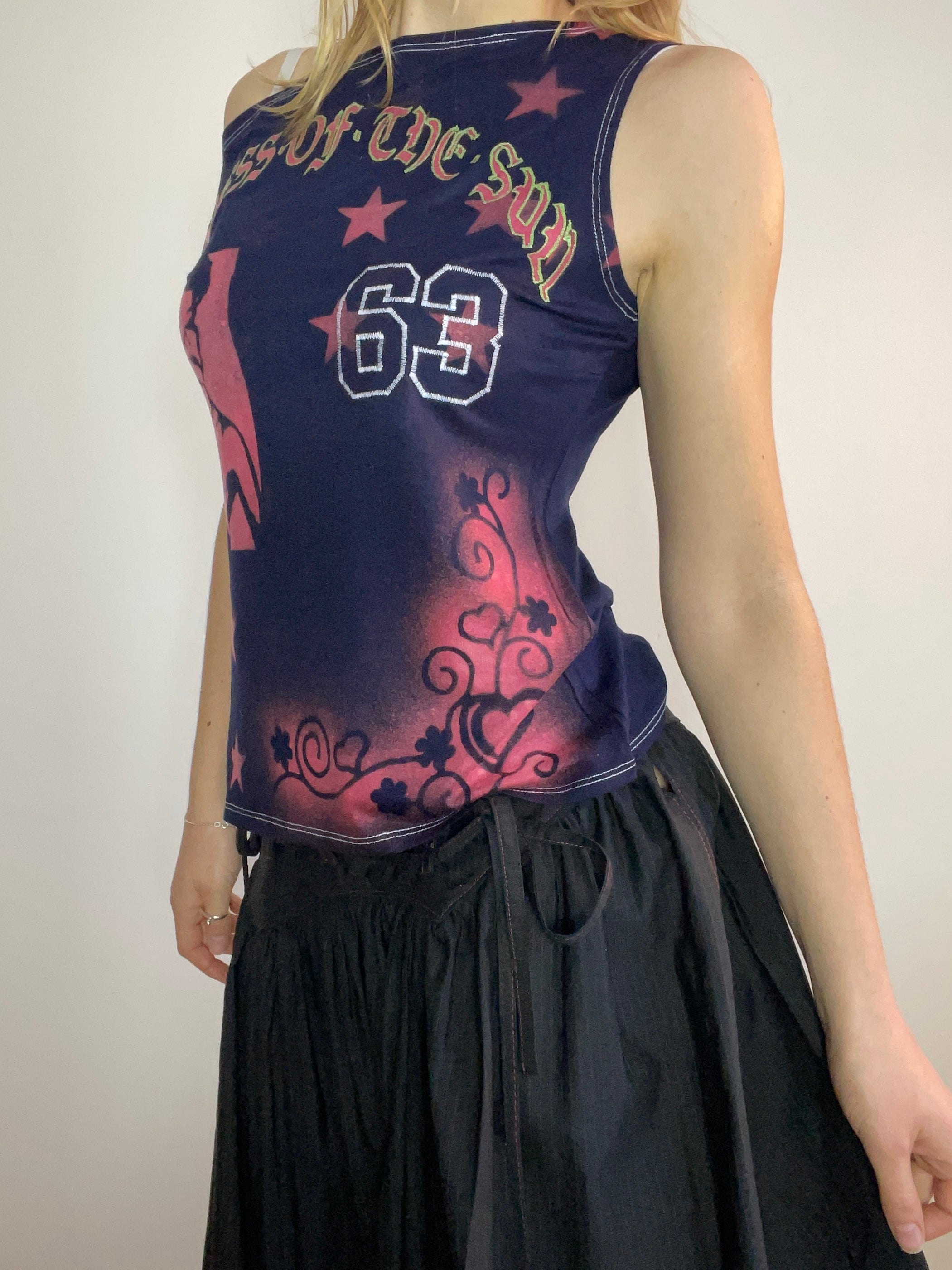 handmade bleach stencil punk asymmetrical tank