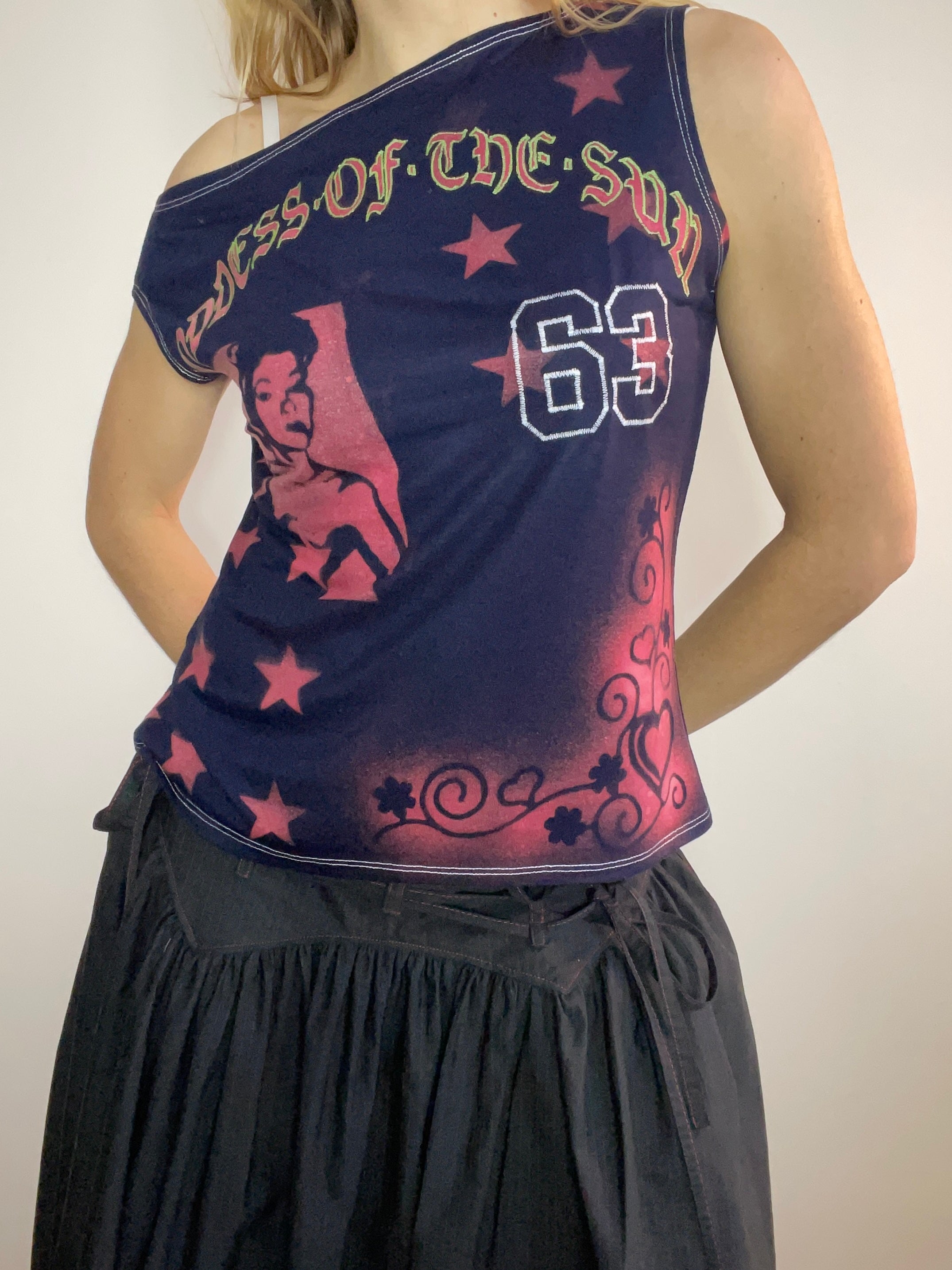 handmade bleach stencil punk asymmetrical tank