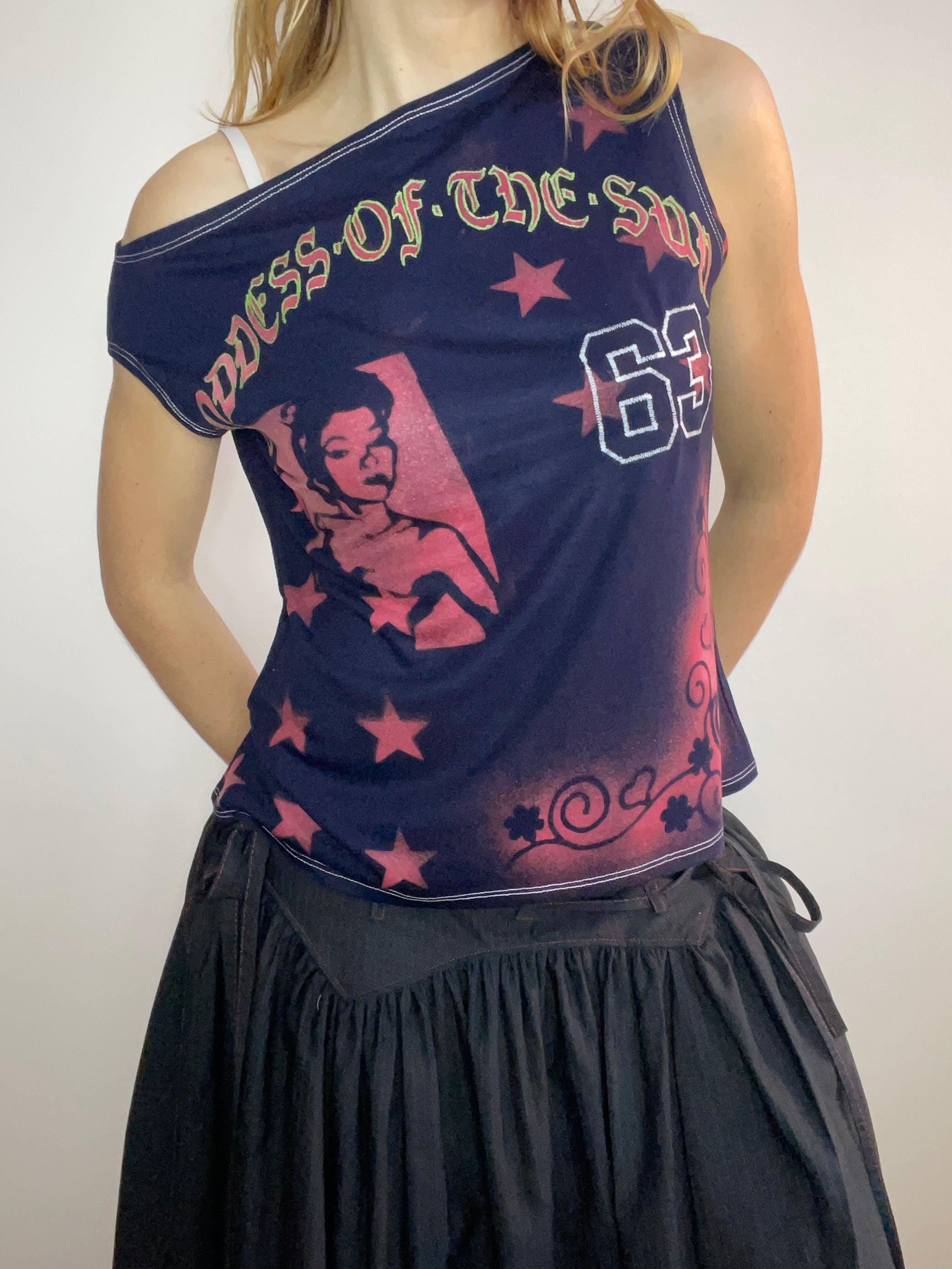 handmade bleach stencil punk asymmetrical tank
