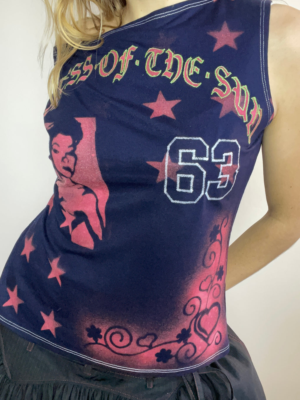 handmade bleach stencil punk asymmetrical tank