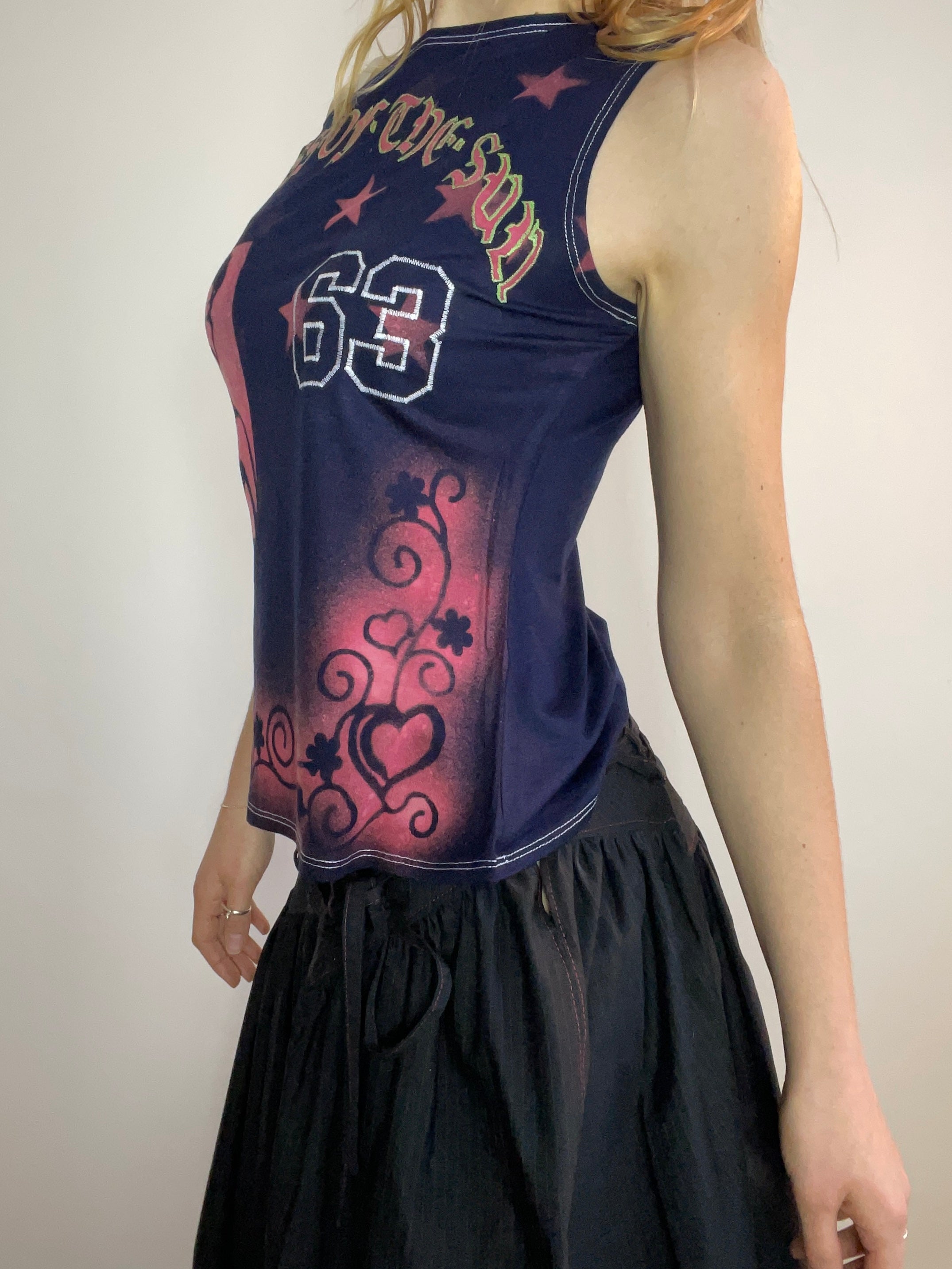 handmade bleach stencil punk asymmetrical tank