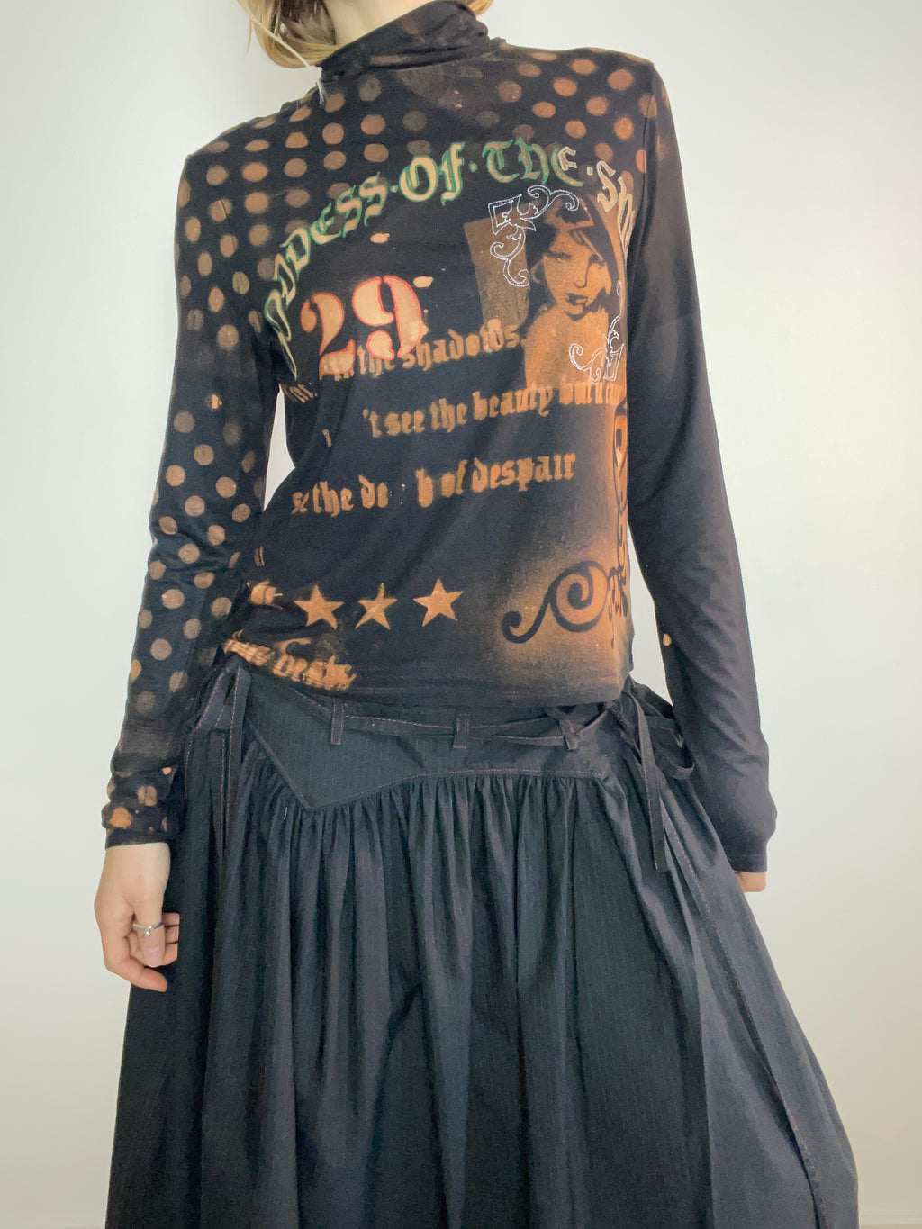 handmade stencil print girls face polka dot long sleeve