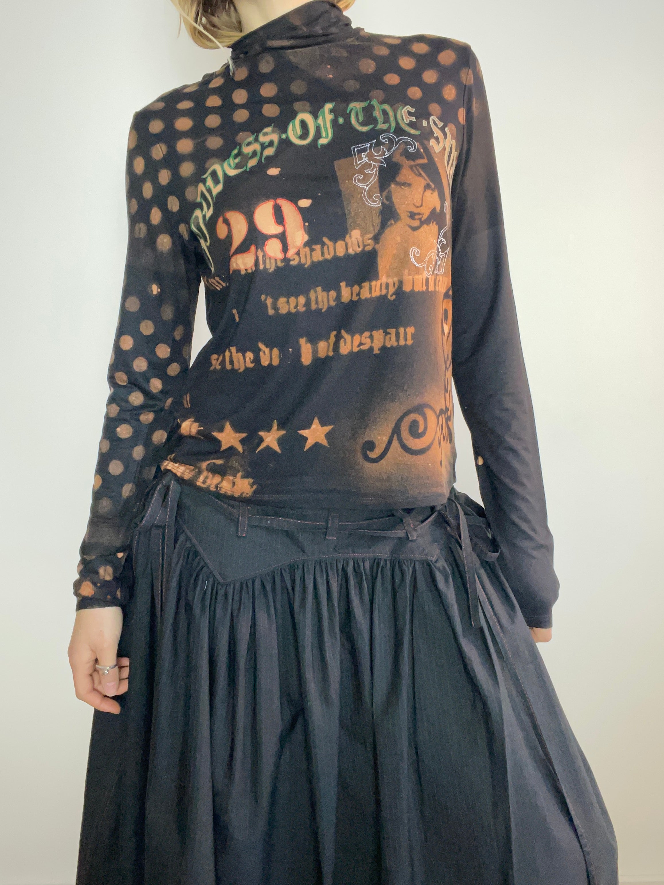 handmade stencil print girls face polka dot long sleeve