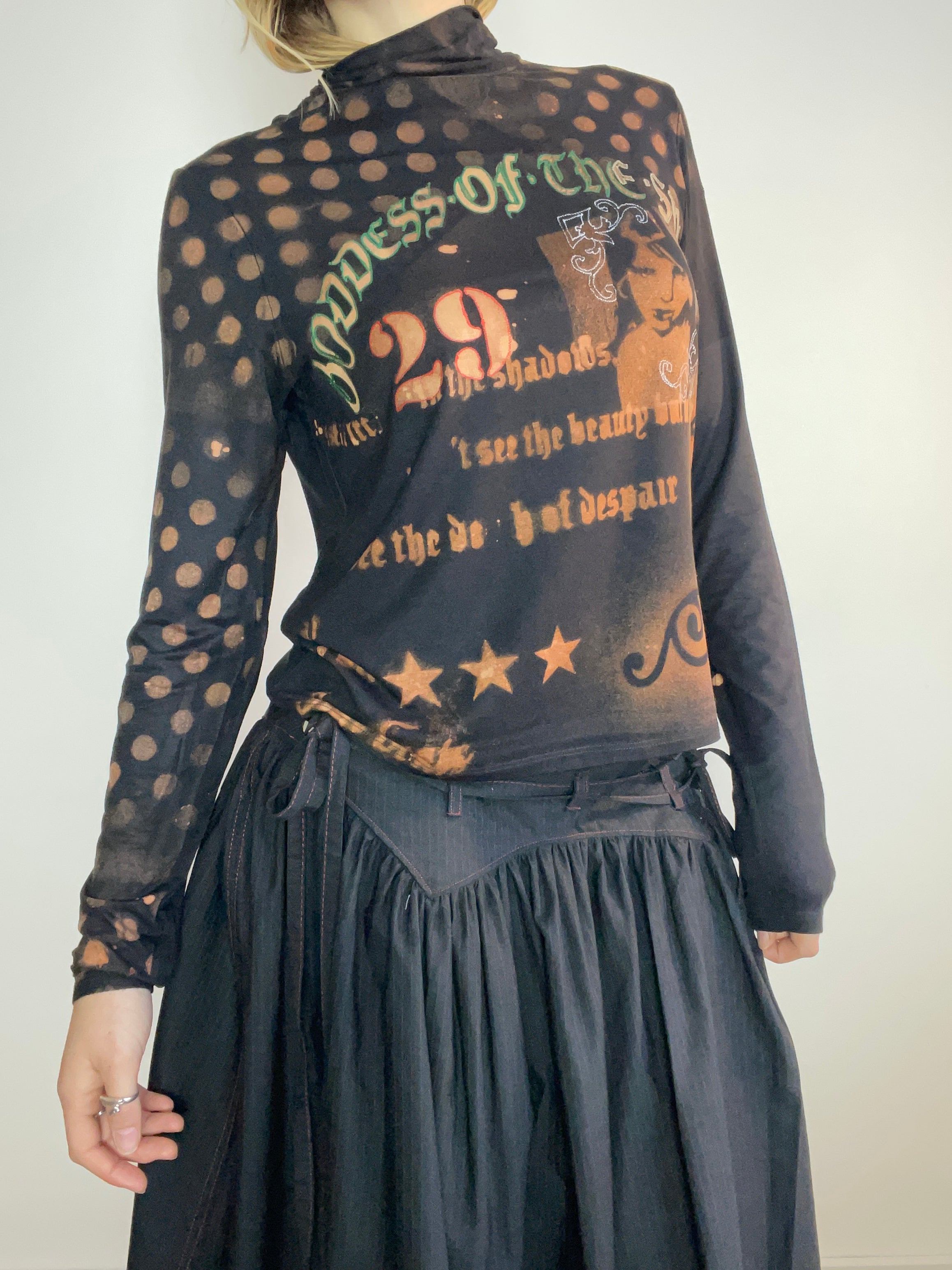handmade stencil print girls face polka dot long sleeve