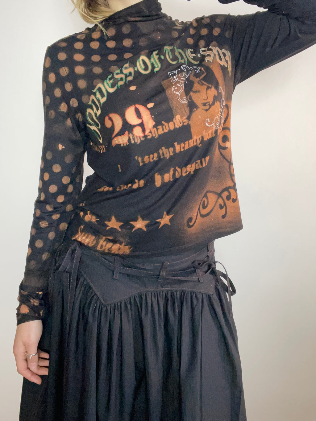 handmade stencil print girls face polka dot long sleeve