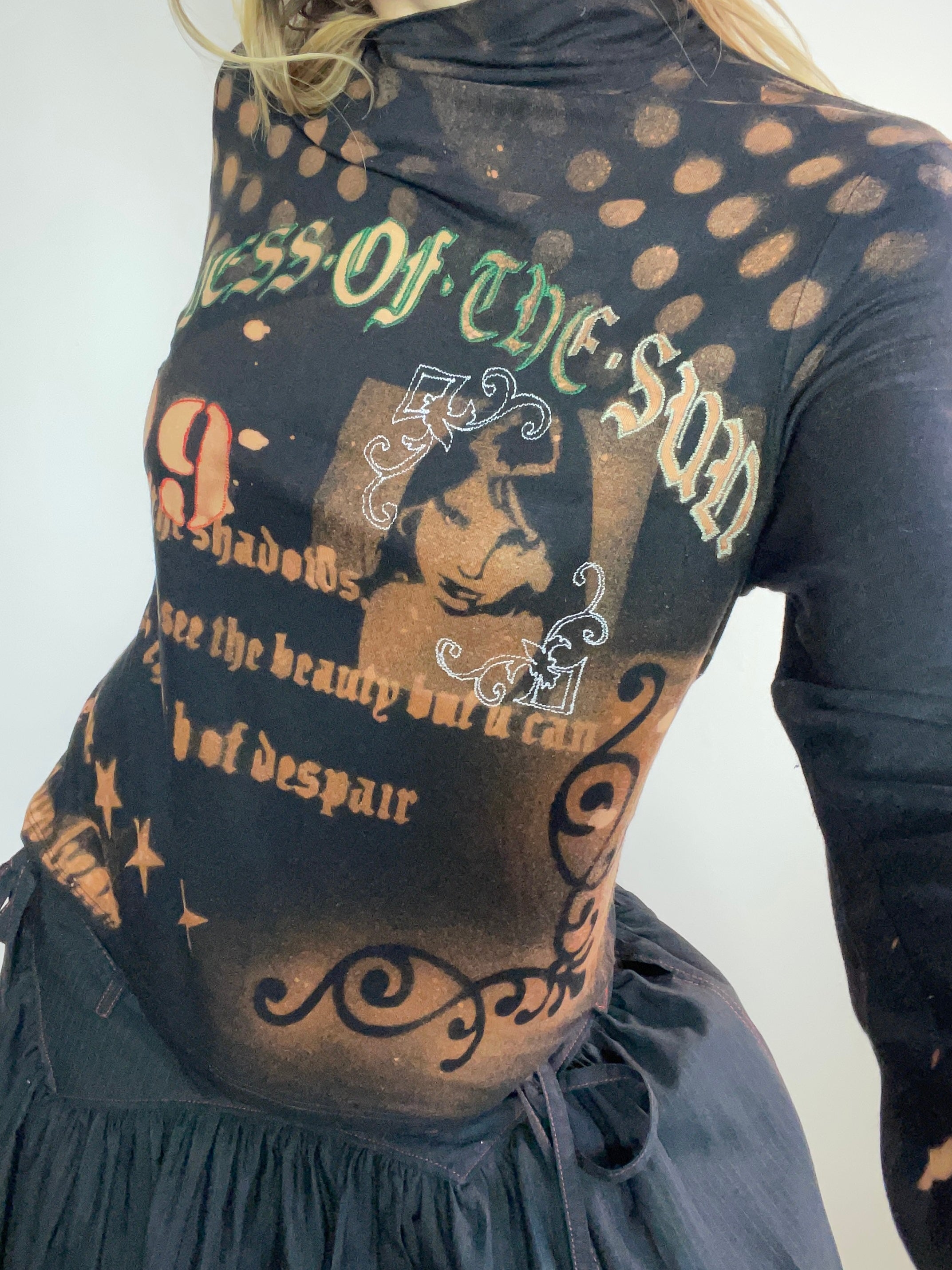 handmade stencil print girls face polka dot long sleeve