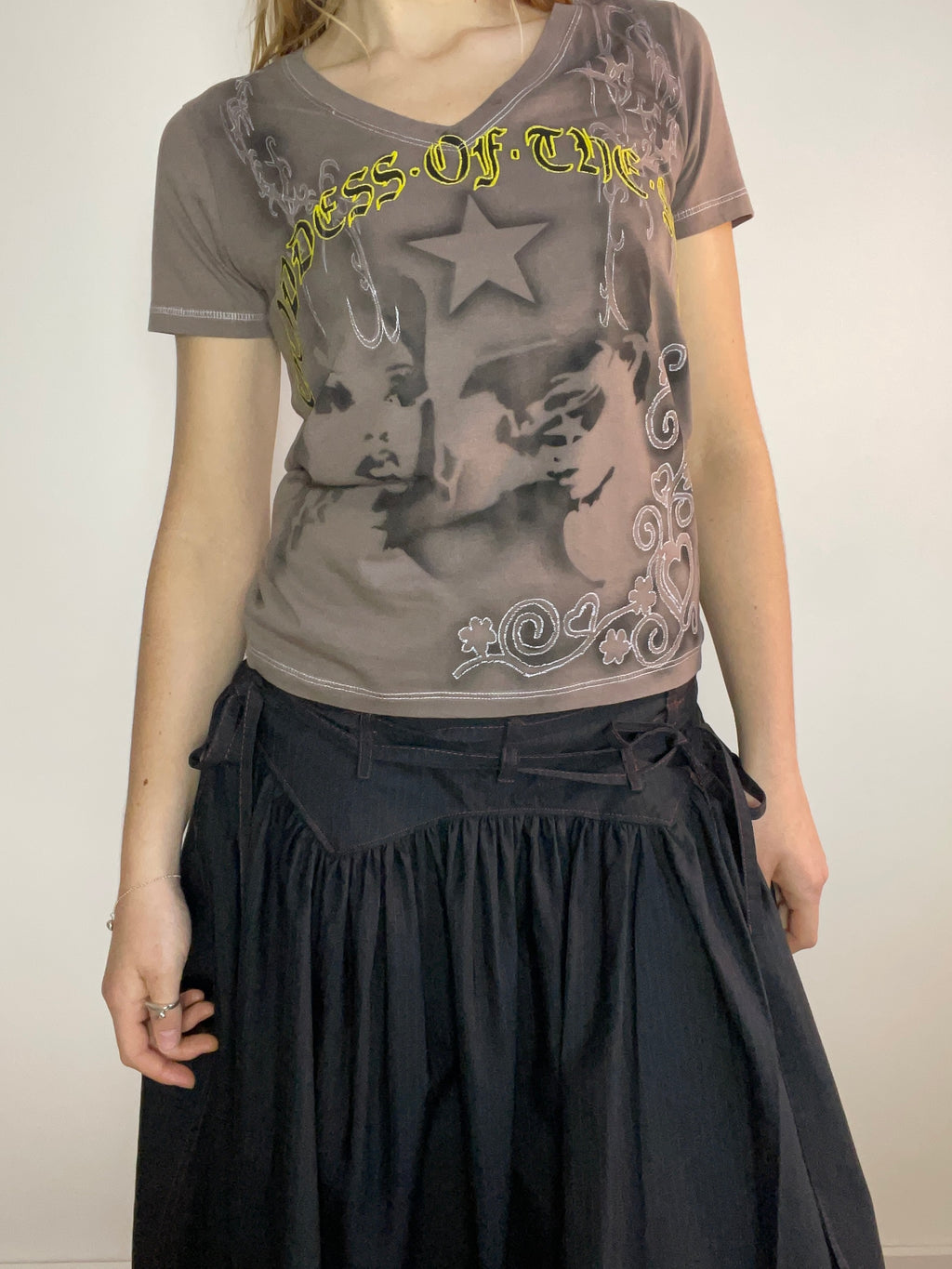 handmade airbrush stencil print embroidered tee