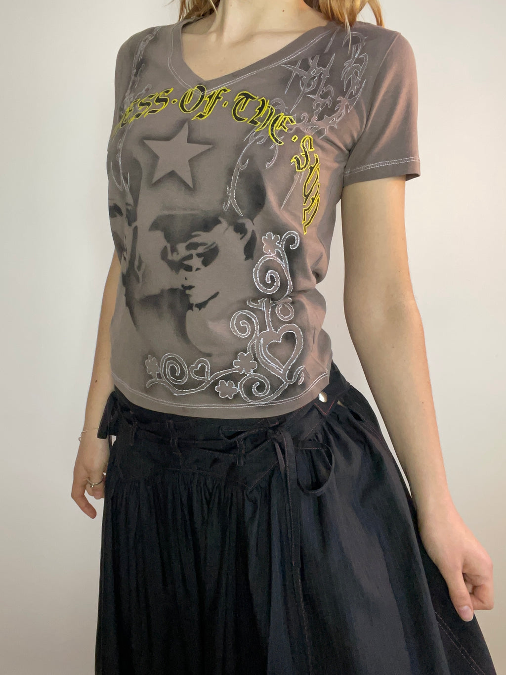 handmade airbrush stencil print embroidered tee