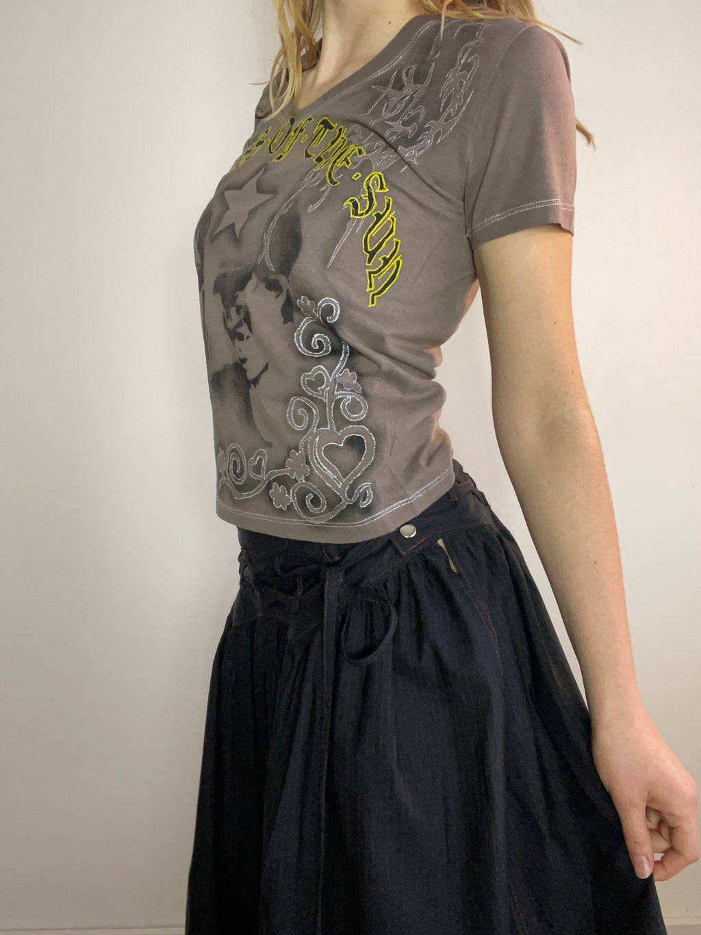 handmade airbrush stencil print embroidered tee