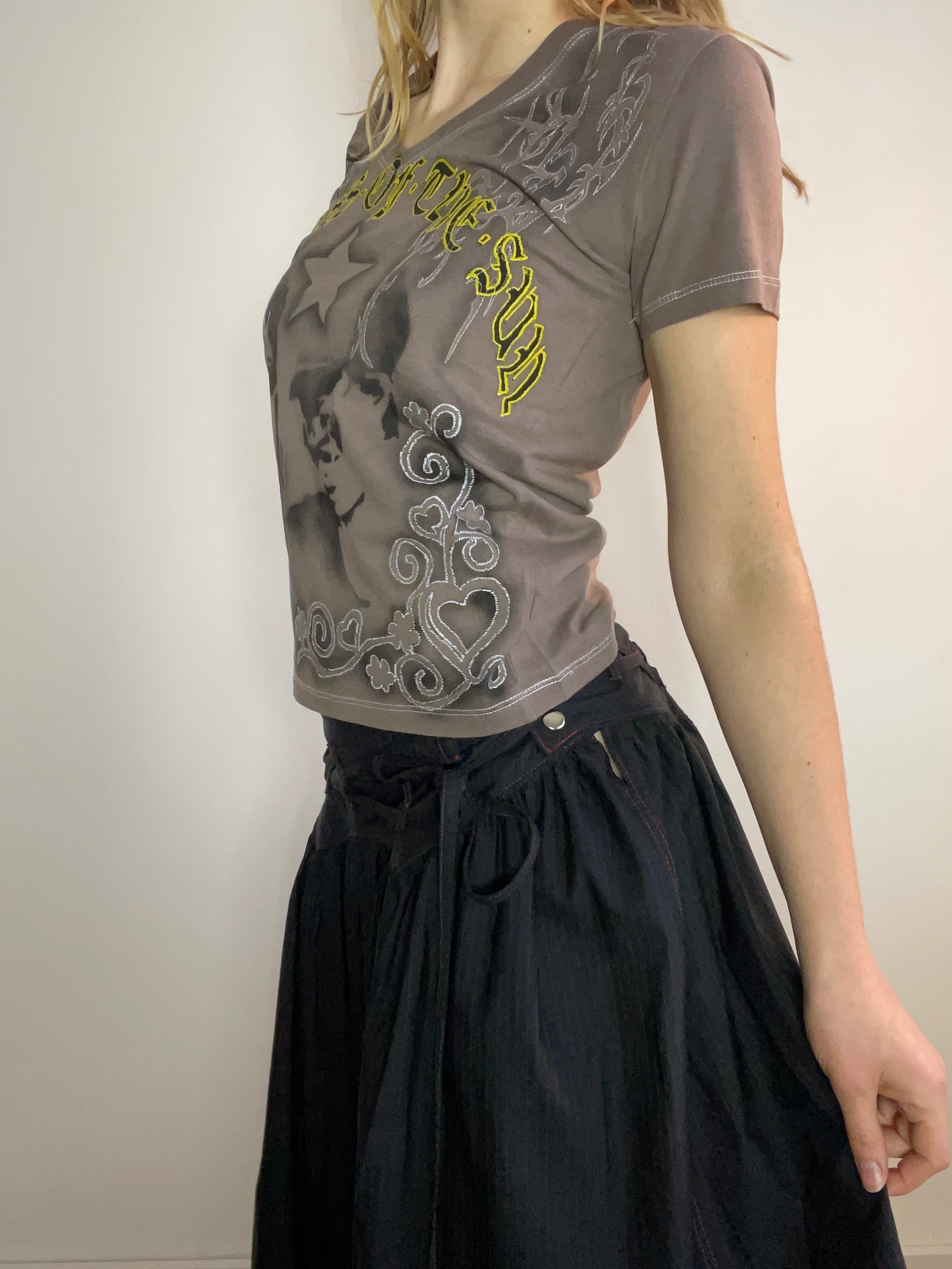 handmade airbrush stencil print embroidered tee