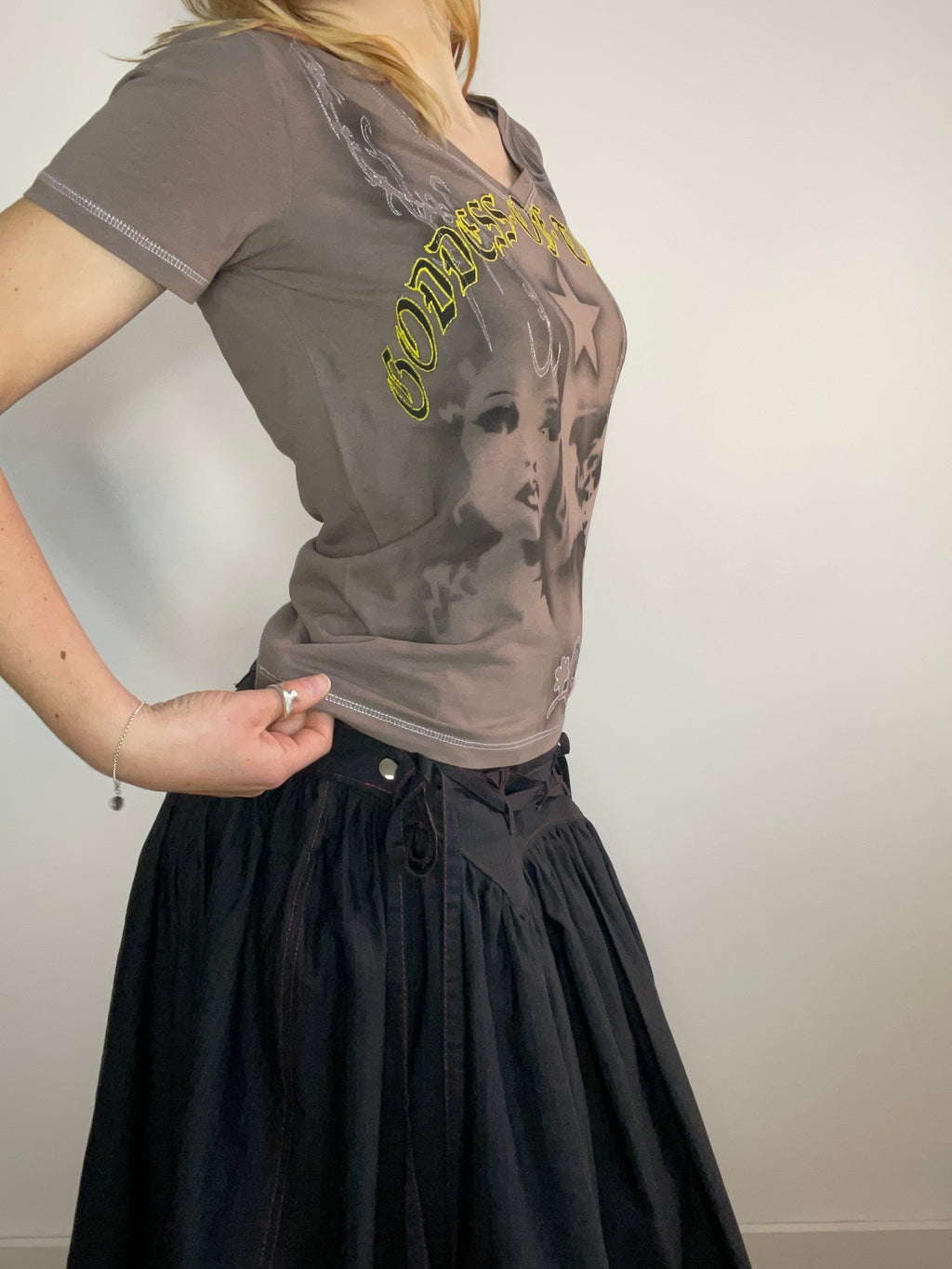 handmade airbrush stencil print embroidered tee
