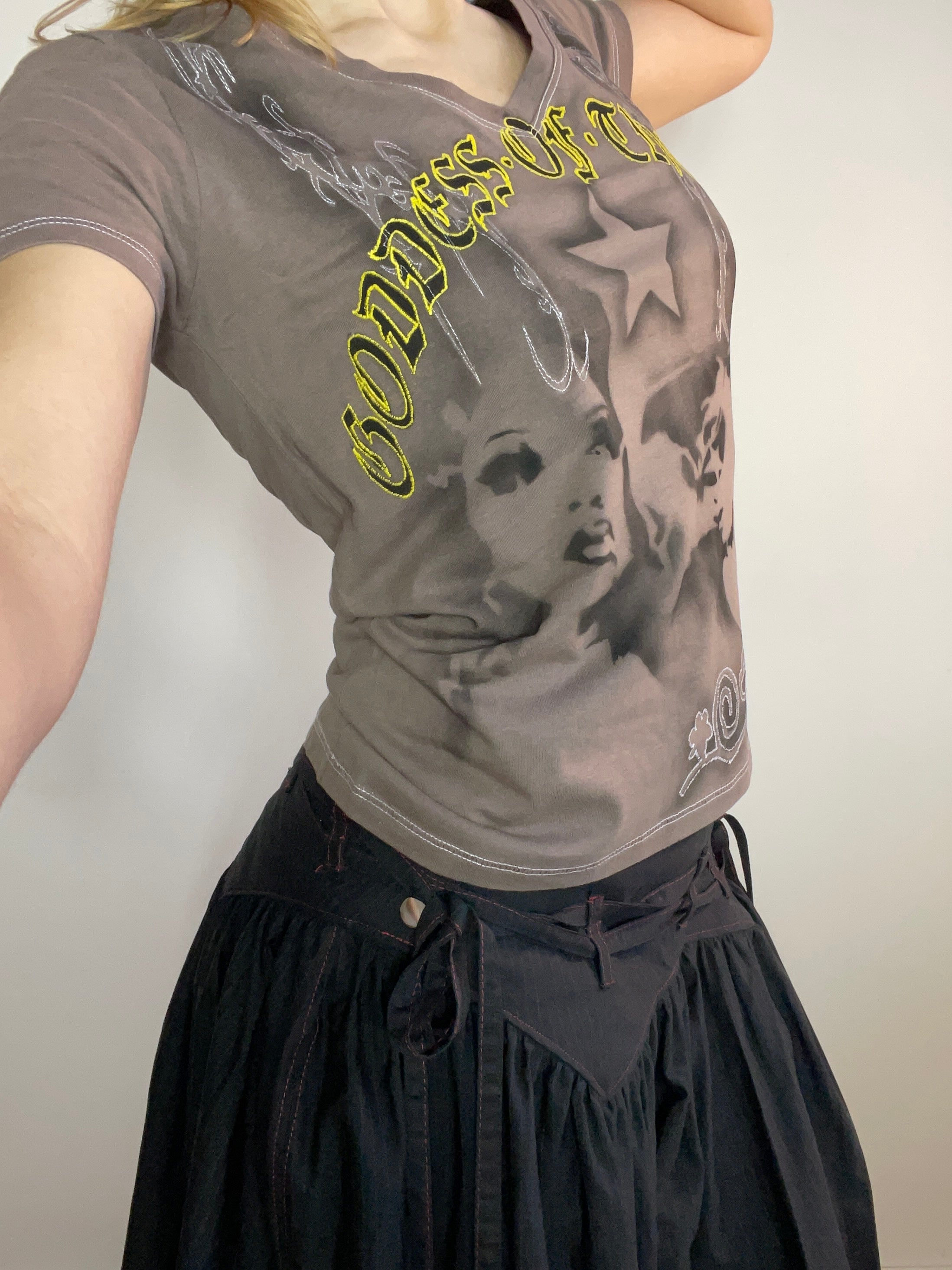 handmade airbrush stencil print embroidered tee