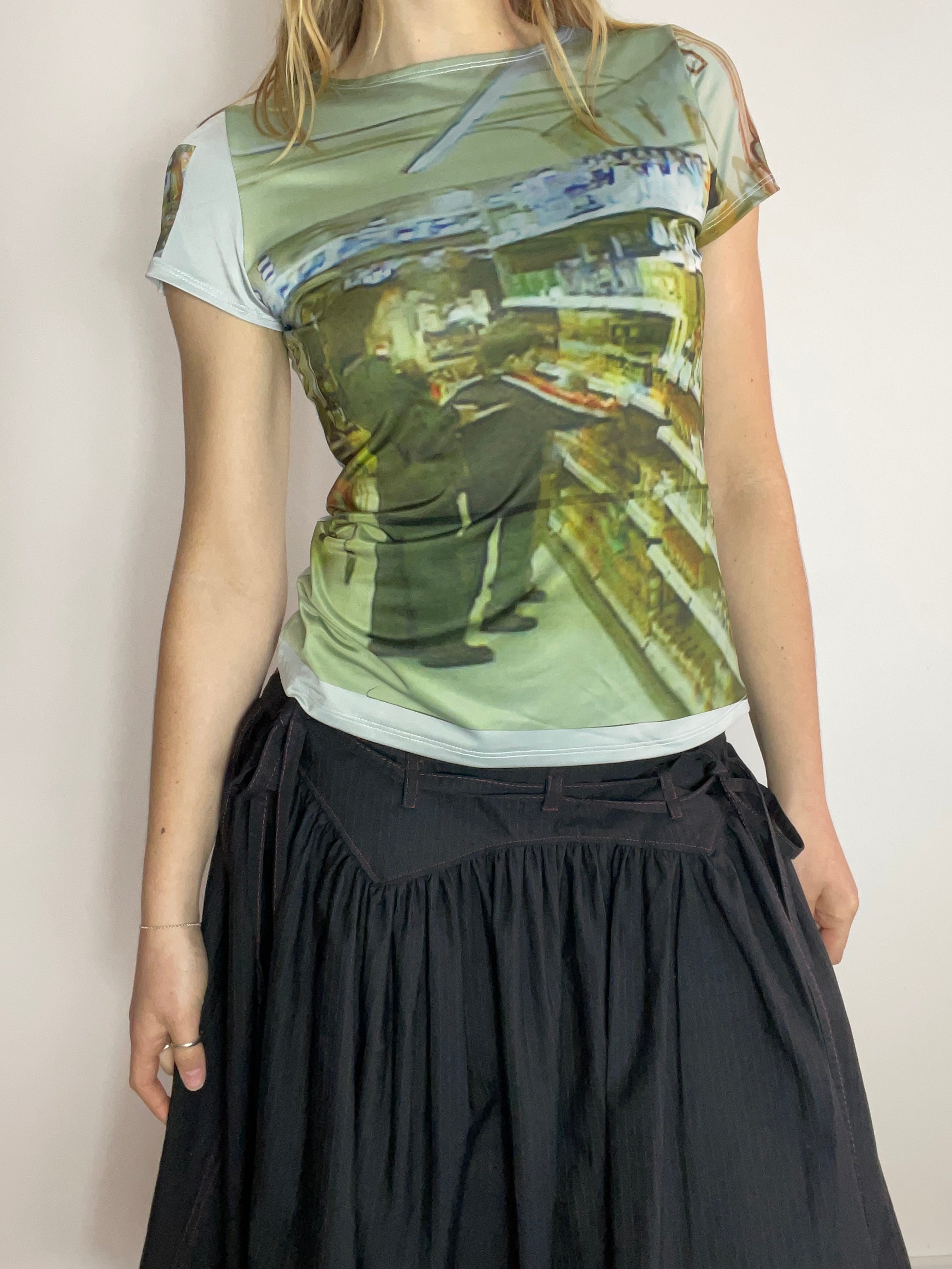 handmade printed 90s photograph baby tee