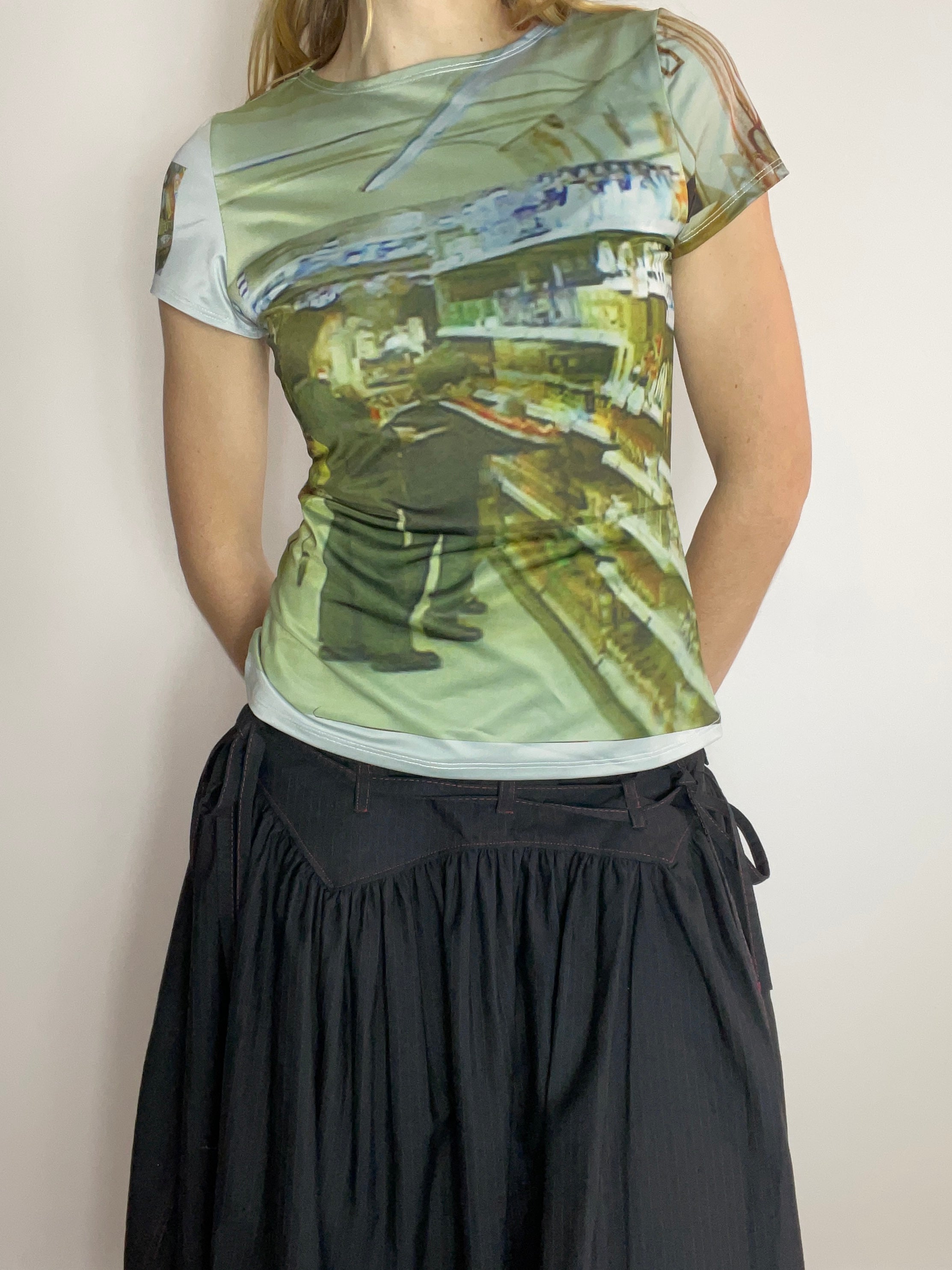handmade printed 90s photograph baby tee