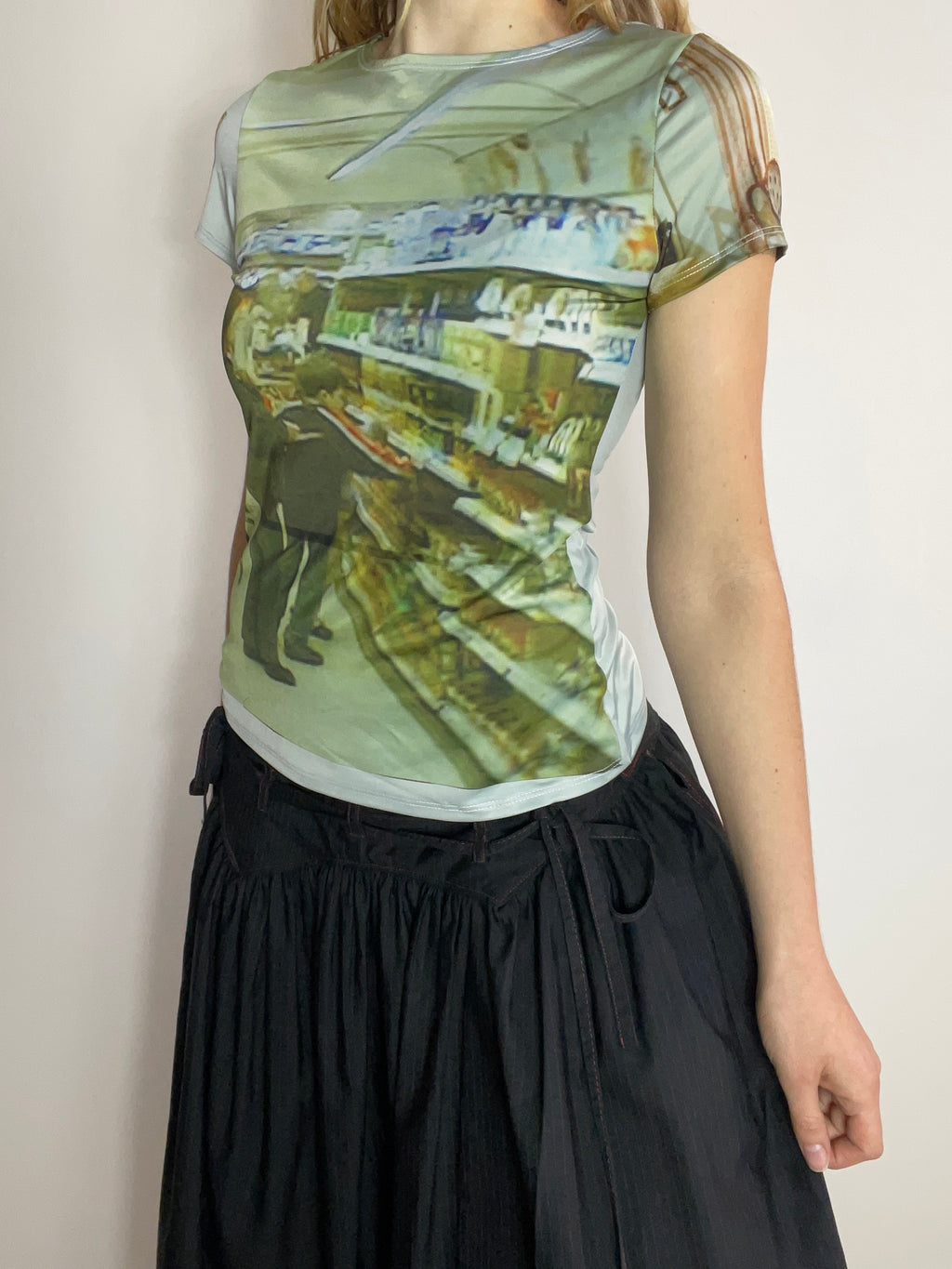 handmade printed 90s photograph baby tee