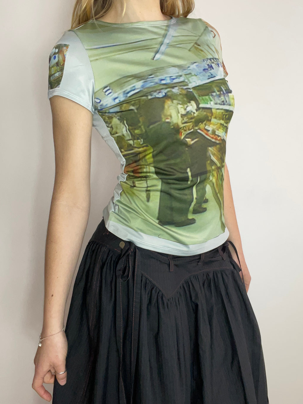 handmade printed 90s photograph baby tee