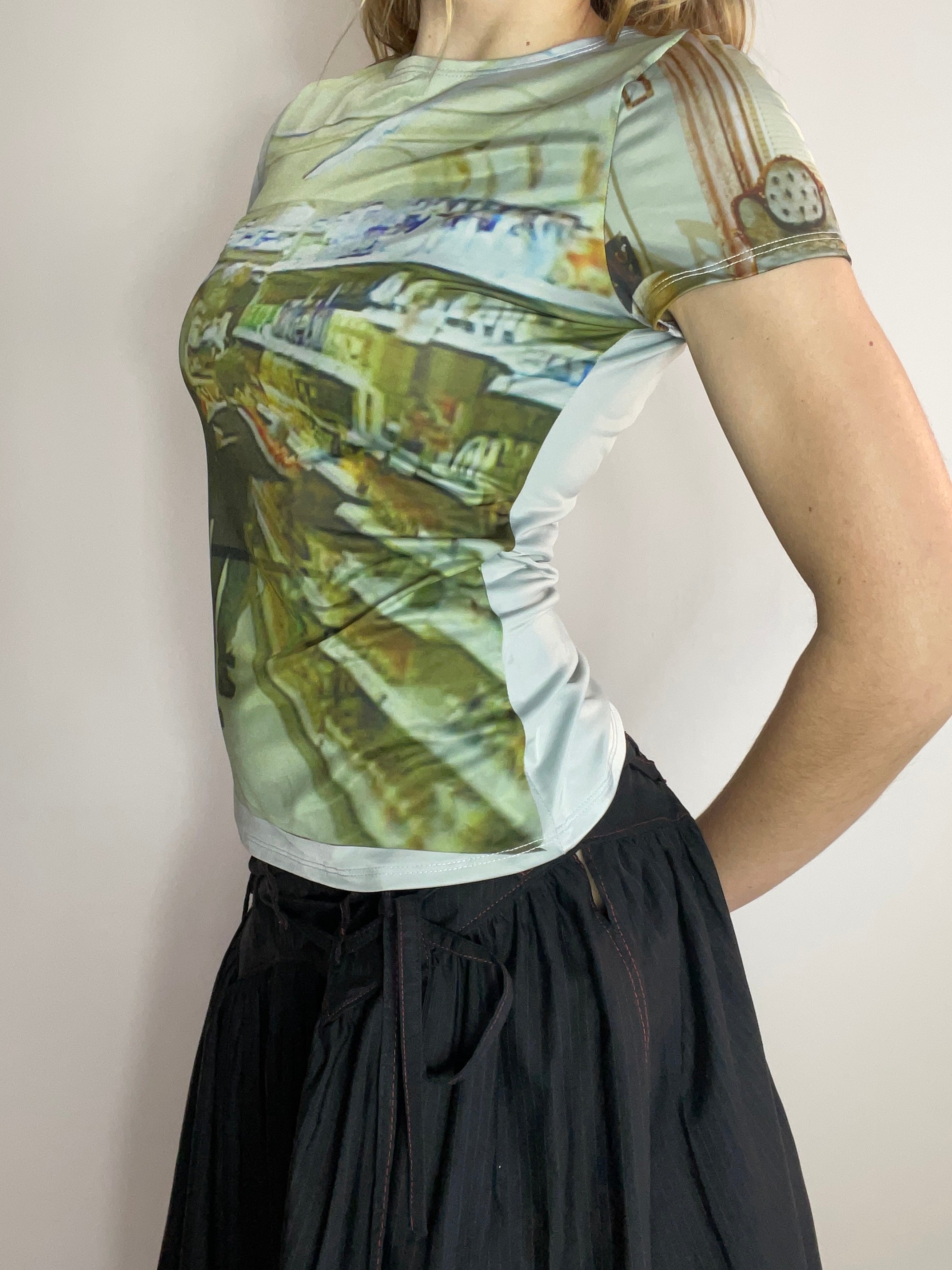 handmade printed 90s photograph baby tee