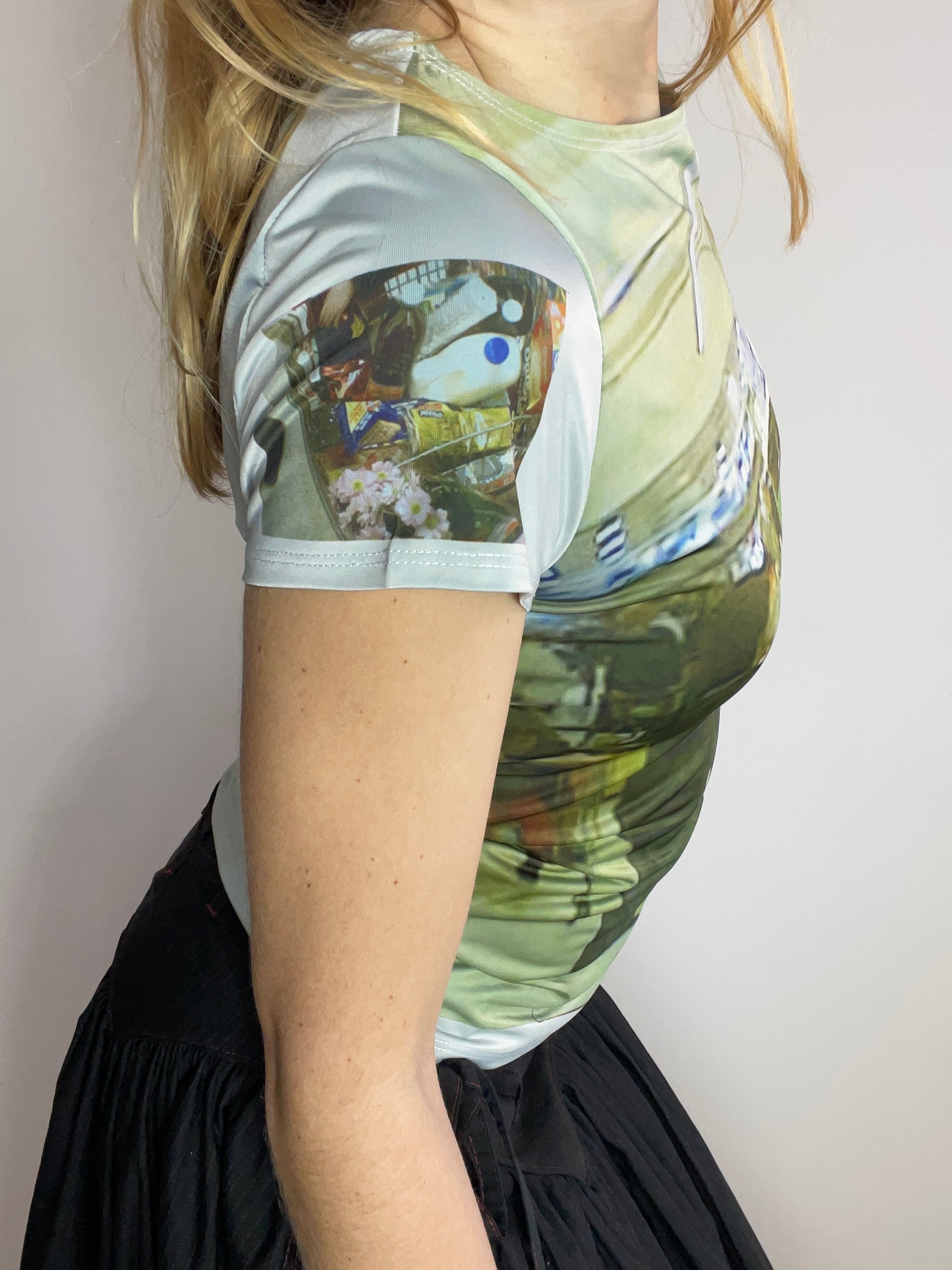 handmade printed 90s photograph baby tee