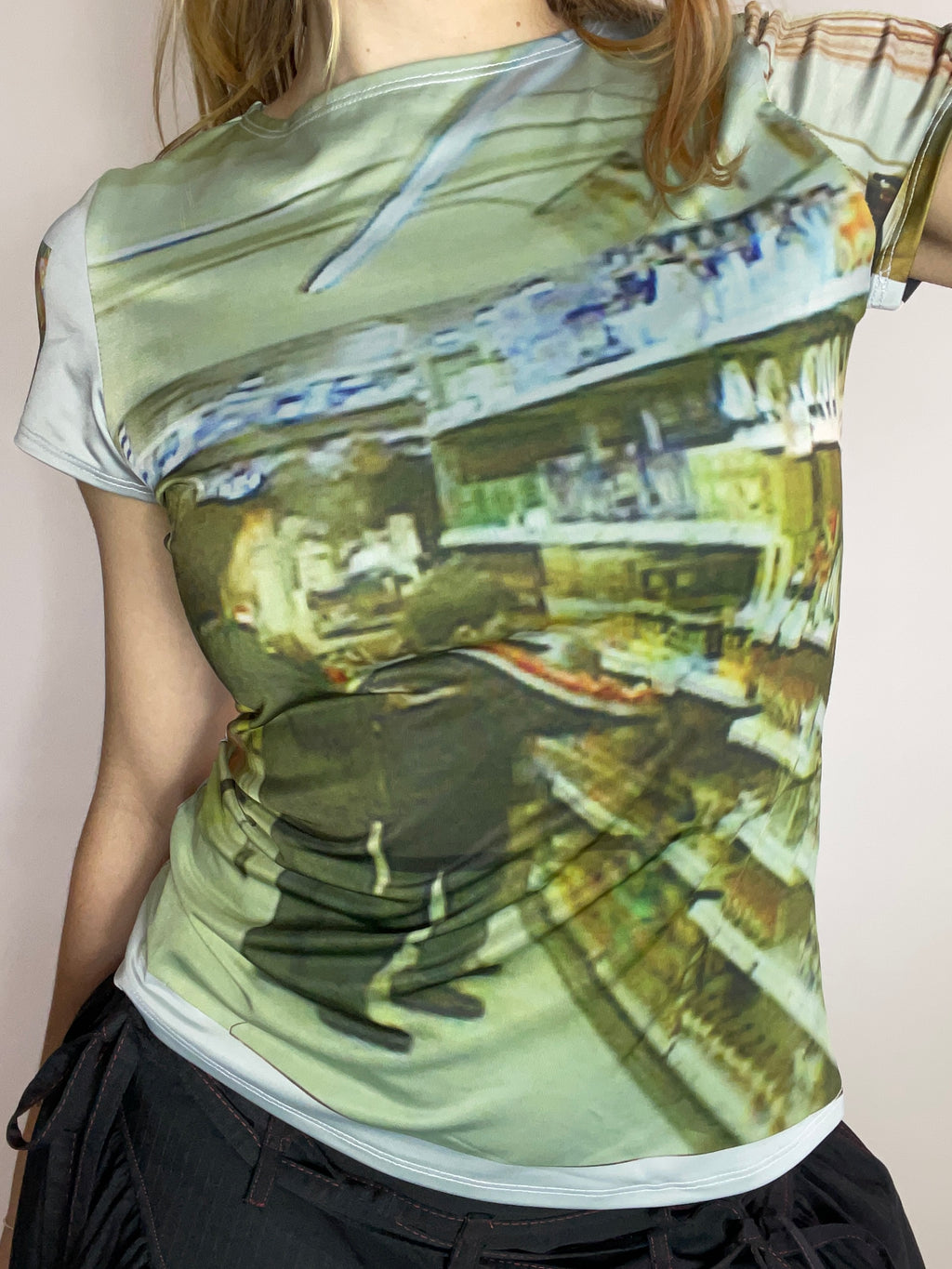 handmade printed 90s photograph baby tee