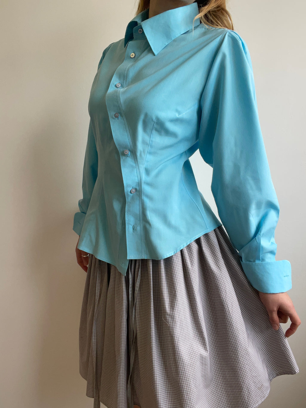 aqua blue asymmetrical longsleeve shirt