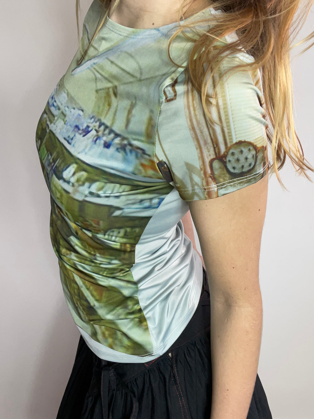 handmade printed 90s photograph baby tee