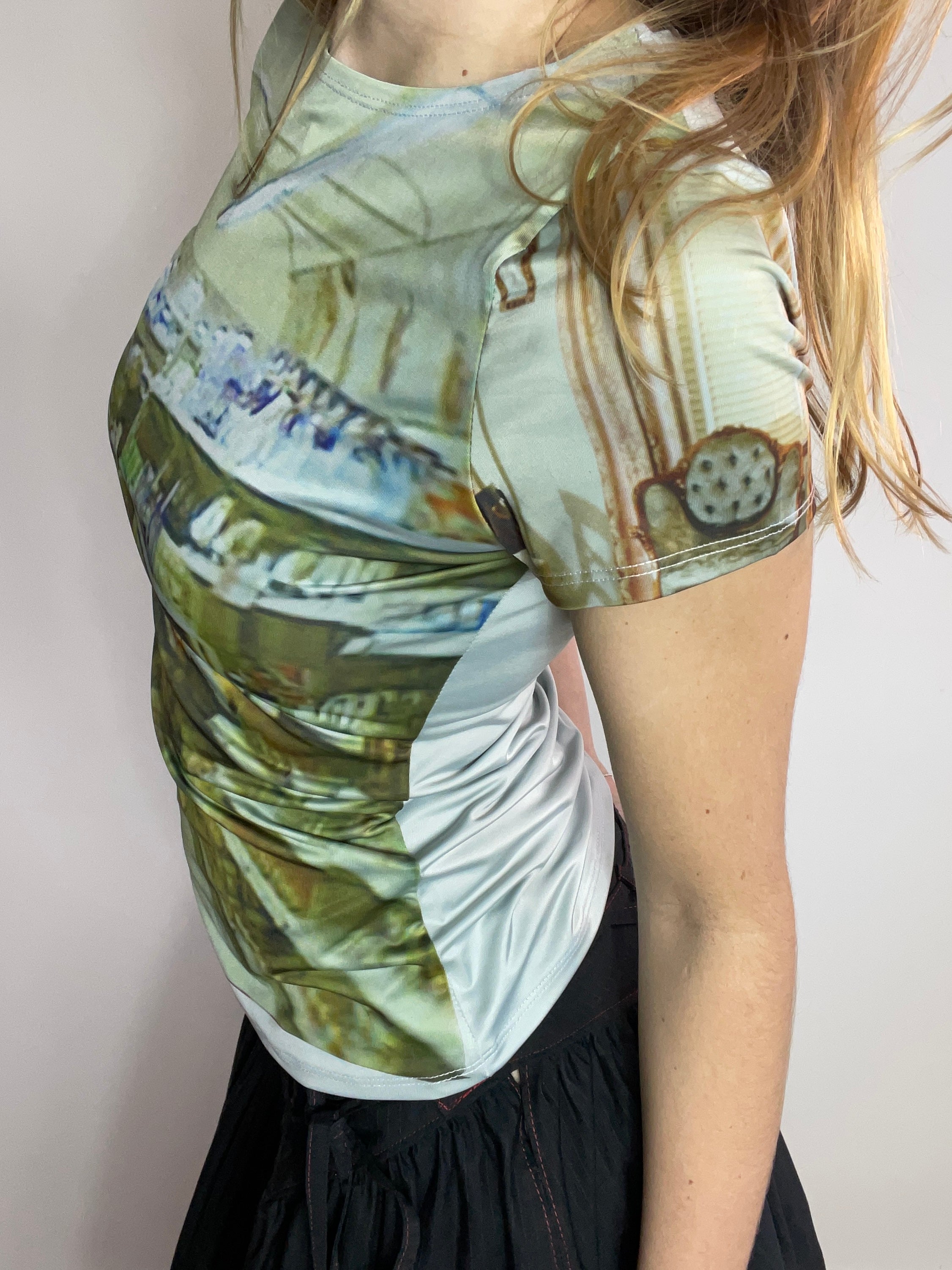 handmade printed 90s photograph baby tee