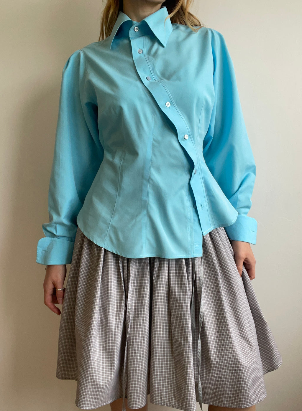 aqua blue asymmetrical longsleeve shirt