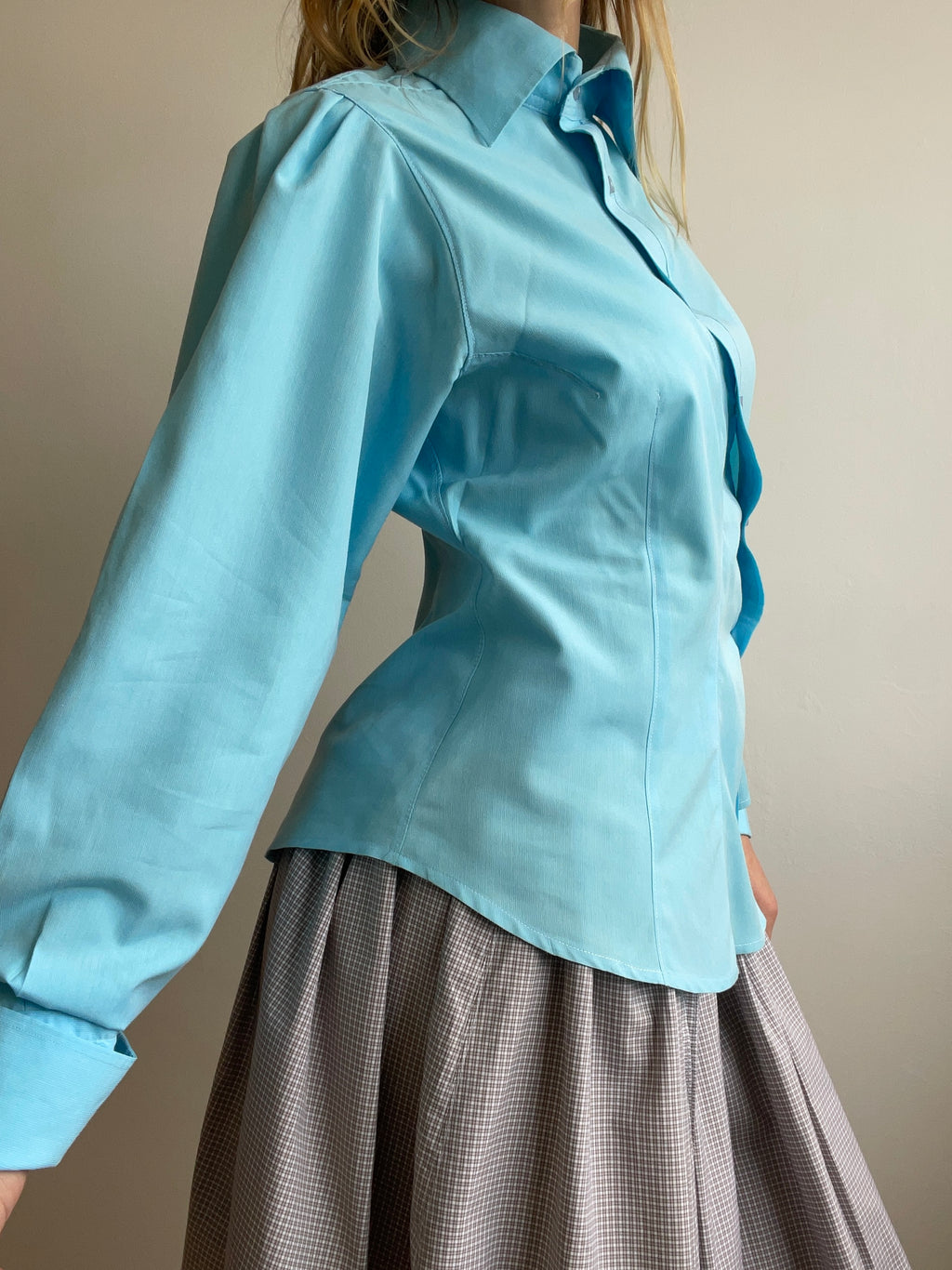 aqua blue asymmetrical longsleeve shirt