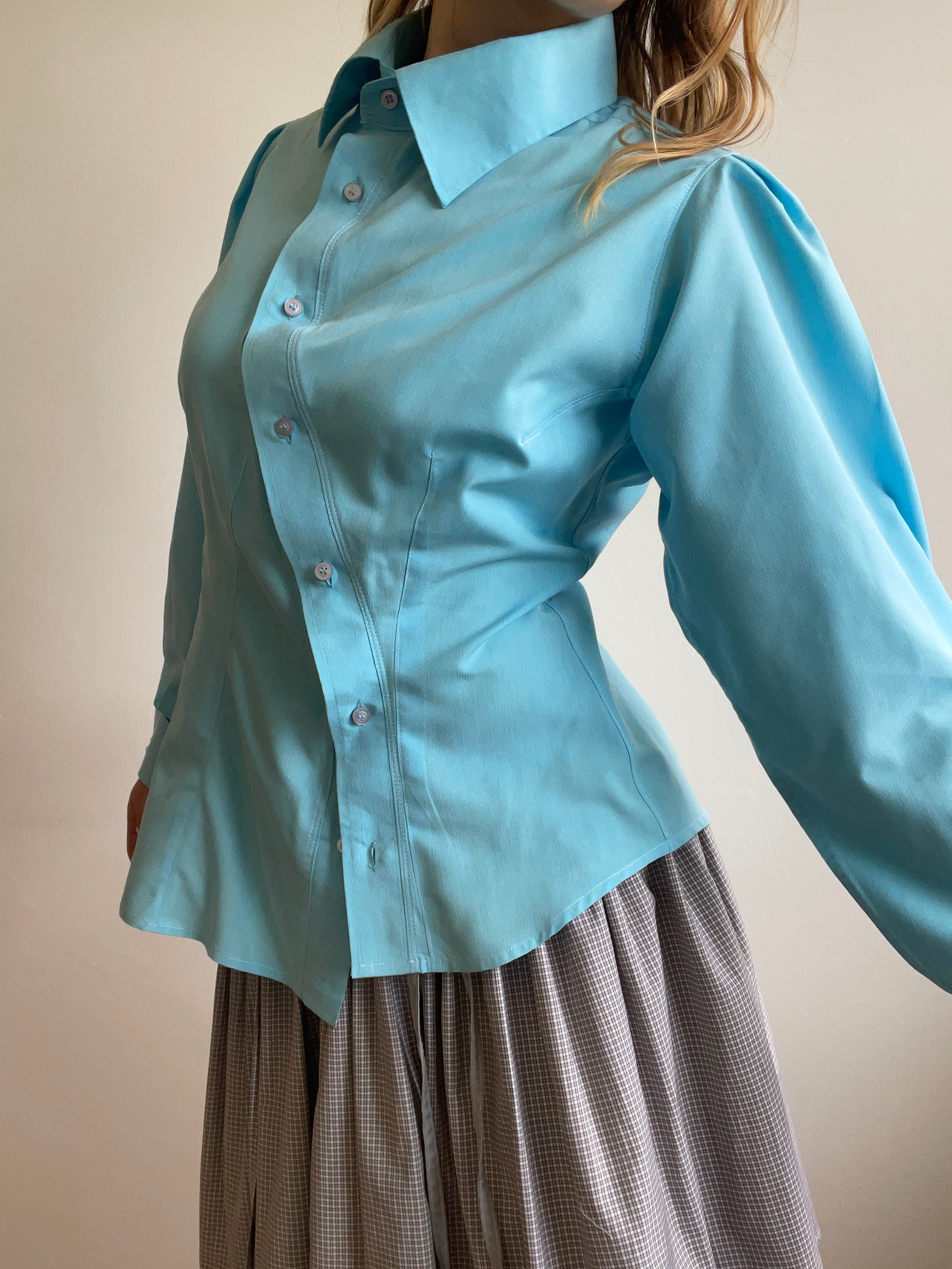 aqua blue asymmetrical longsleeve shirt