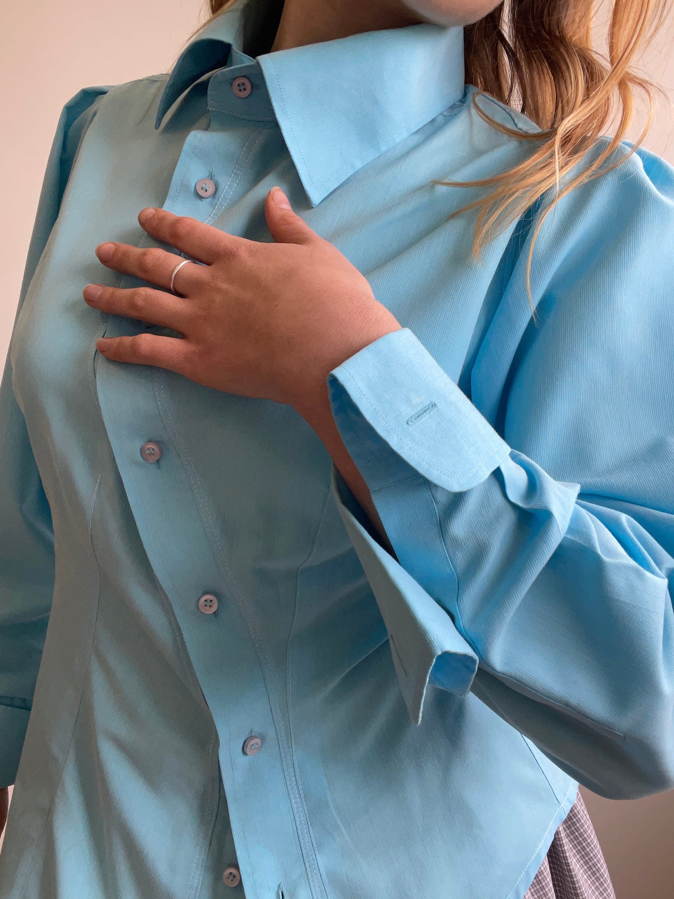 aqua blue asymmetrical longsleeve shirt