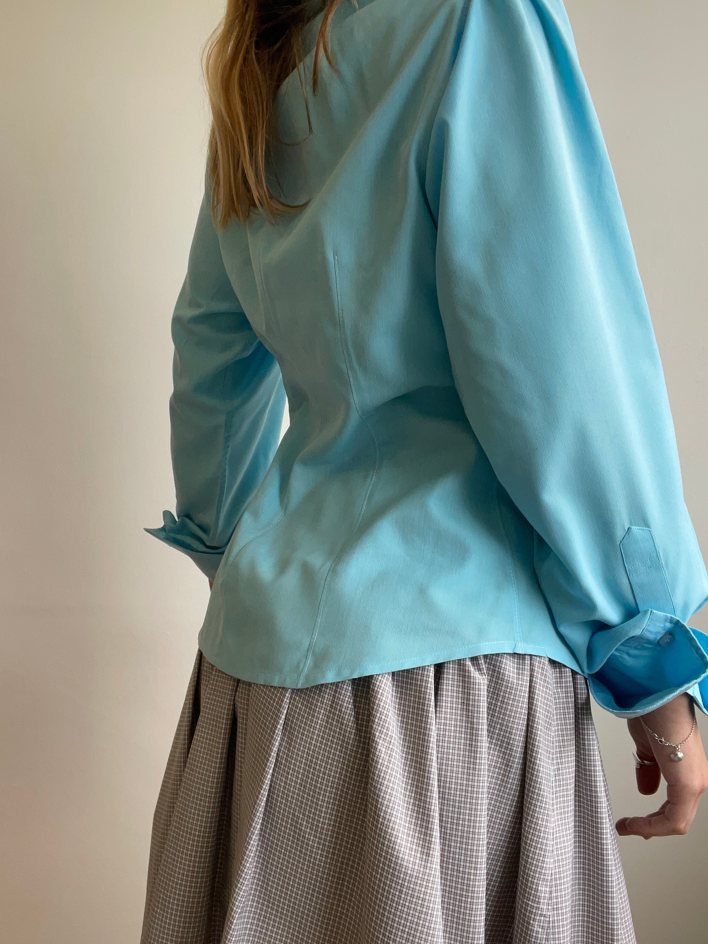 aqua blue asymmetrical longsleeve shirt