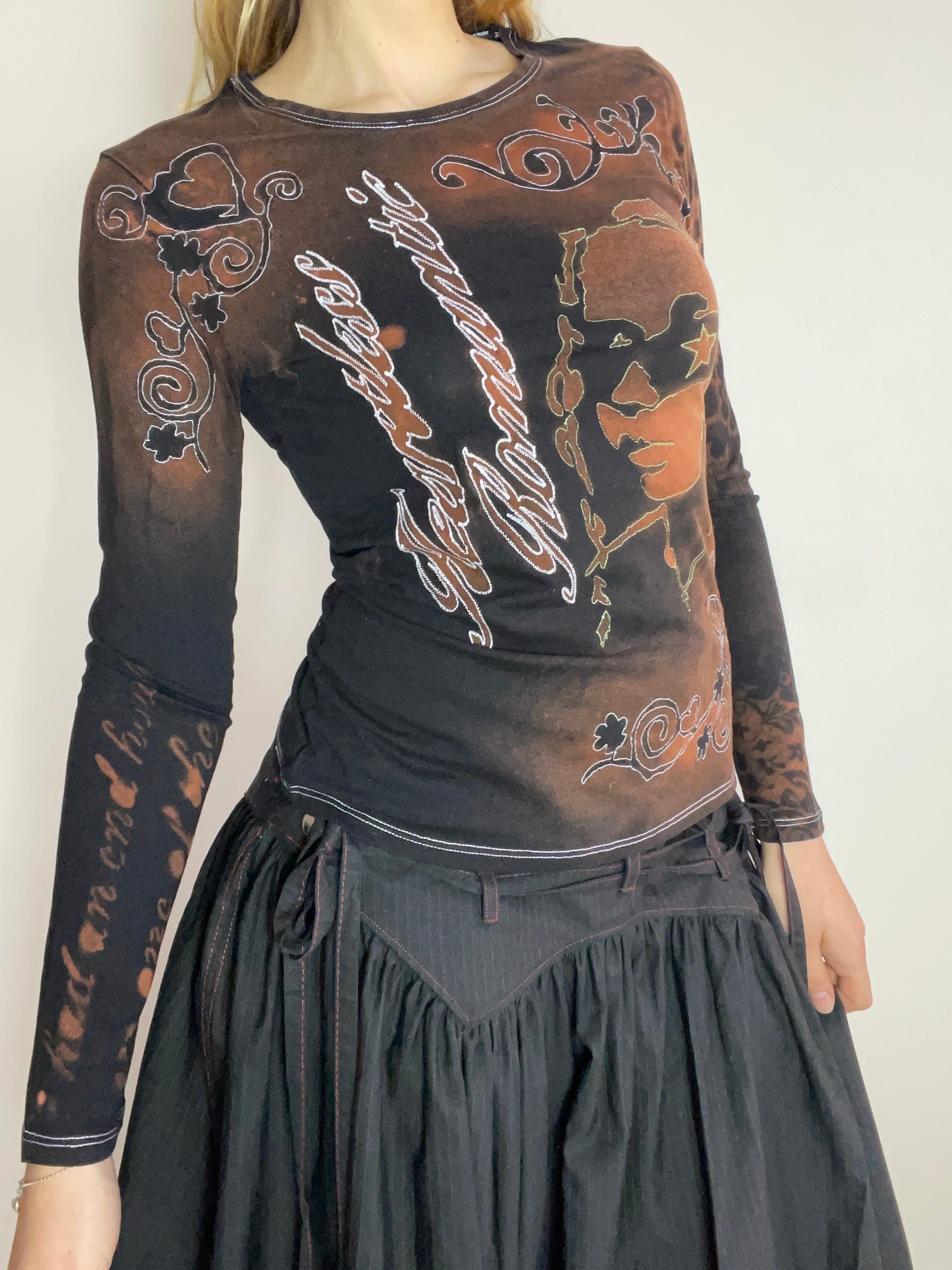 handmade stencil print girls face long sleeve
