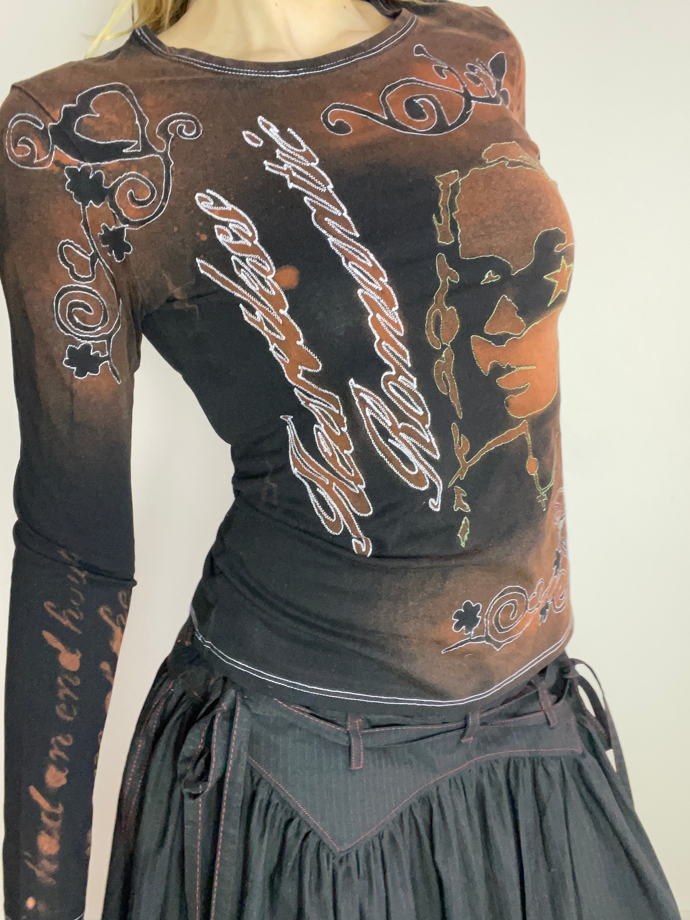 handmade stencil print girls face long sleeve