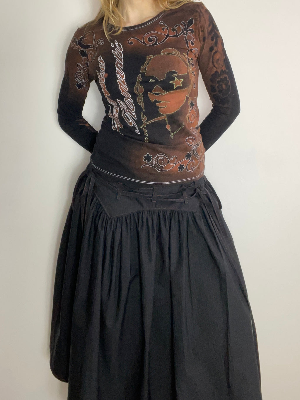 handmade stencil print girls face long sleeve