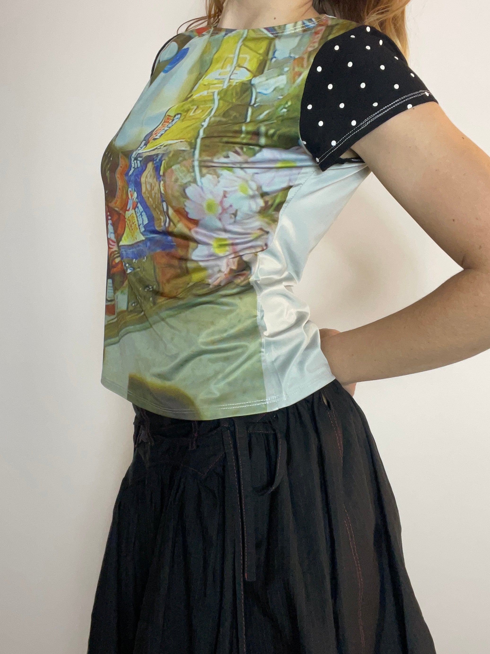 handmade printed 90s photograph baby tee